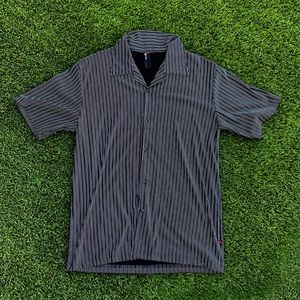 Mens camp collar/ cuban collar striped button up